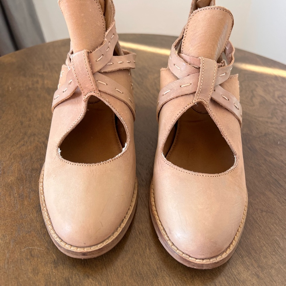 Joyfolie Girls Tan Leather Block Heel Booties Boots Boho Western Sz 1